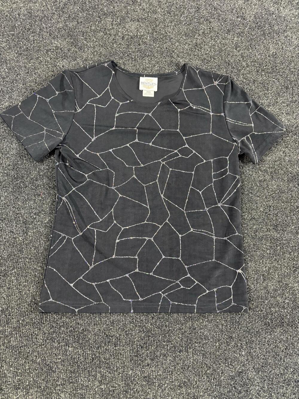 Bentley Shirt Womens S Black Rhinestone Geometric Crew Neck Short Sleeve Top